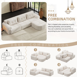 English Elm Modular Sectional Sofa with Chaise Full Foam Build Woven Fabric for Living Room Beige White W2379S00005