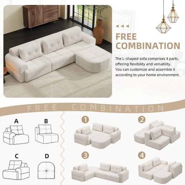 English Elm Modular Sectional Sofa with Chaise Full Foam Build Woven Fabric for Living Room Beige White W2379S00005