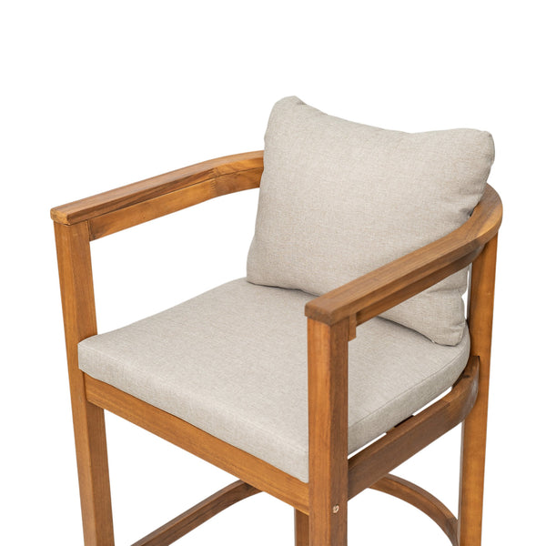 English Elm Christopher Knight Home® - Abaco Acacia Outdoor Barstool Set of 2 with Removable Gray Cushions, Rustic Curved Back Support Teak+ Beige N775P294071T