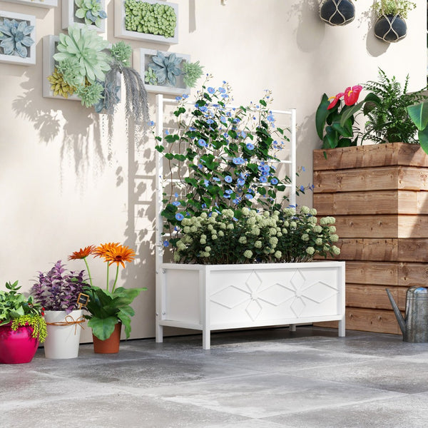 English Elm Outsunny Galvanized Steel Raised Planter with Built-in Trellis for Vertical Garden Growth W2225P485616