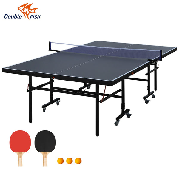 English Elm Double Fish Foldable 9 Ft Ping Pong Table Mdf Surface with Net Paddles Balls Included W3087P250956