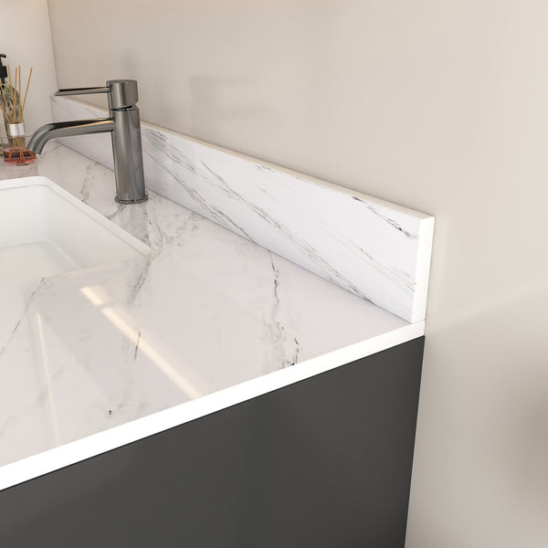 English Elm 43 Inch Marble Vanity Top - Elegant Bianco Carrara Venato With Undermount Sink & Pre-Drilled Faucet W2700P194076