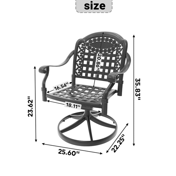 English Elm Cast Aluminum Patio Swivel Chair Set - 2Pcs Black Frame With Stylish Blue Cushions For Comfort W1710S00412