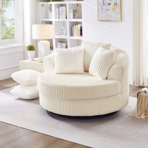 English Elm 360° 360 Swivel Round Lounge Chair Corduroy Upholstered Sculptural Seat with Removable Pillows Beige W3705S00037