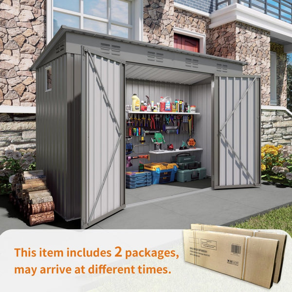 English Elm 4 X 9 Ft Galvanized Steel Outdoor Shed with Vented Sloped Roof and Wide Swing Doors W3213S00006
