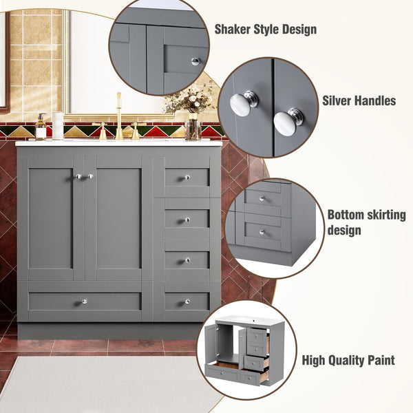 English Elm 36 36" Modern Shaker Bathroom Vanity with Ceramic Sink, Soft-Close Drawers & Doors, Durable Handles Grey N729P288872E