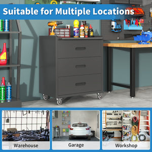 English Elm Heavy-duty Rolling Steel Tool Cabinet 3 Drawer Garage Organizer with Locking Casters T2398P242683