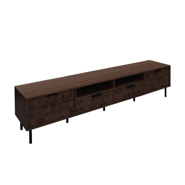 English Elm 78 Inch Walnut Media Console with Slatted Doors Iron Legs and Cable Management N710P373605Q