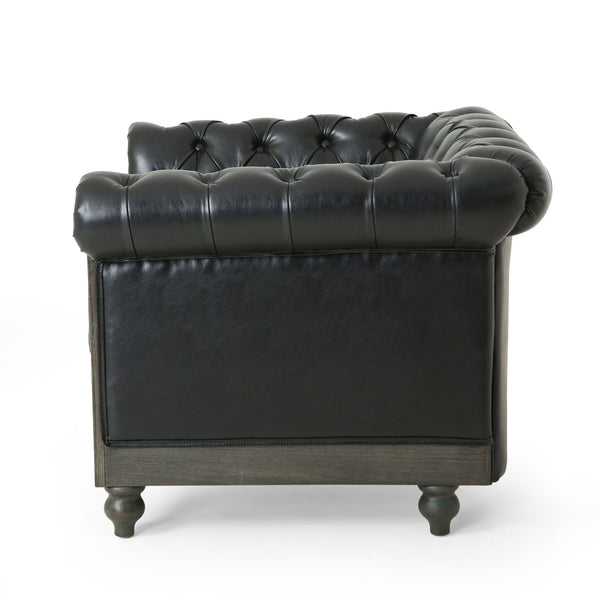 English Elm Christopher Knight Home® - CLUB Club Chair Chesterfield-Inspired Tufted PU Upholstery with Nailhead Trim, Scrolled Arms, Turned Legs Black 39.25 L x 34.25 W x 25 H 72069.00MDNT