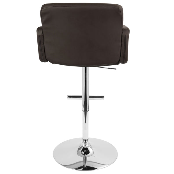 English Elm Stout Contemporary Adjustable Barstool with Swivel, Padded High Back & Armrests, Chrome BaseComfort Brown B202P222343