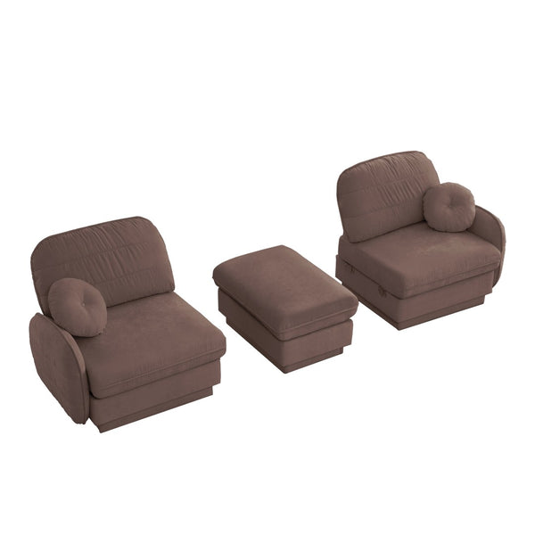 English Elm Chenille Cloud Modular Loveseat with Deep Foam Cushions Quilted Back and Ottoman Rose Dust W714S01775