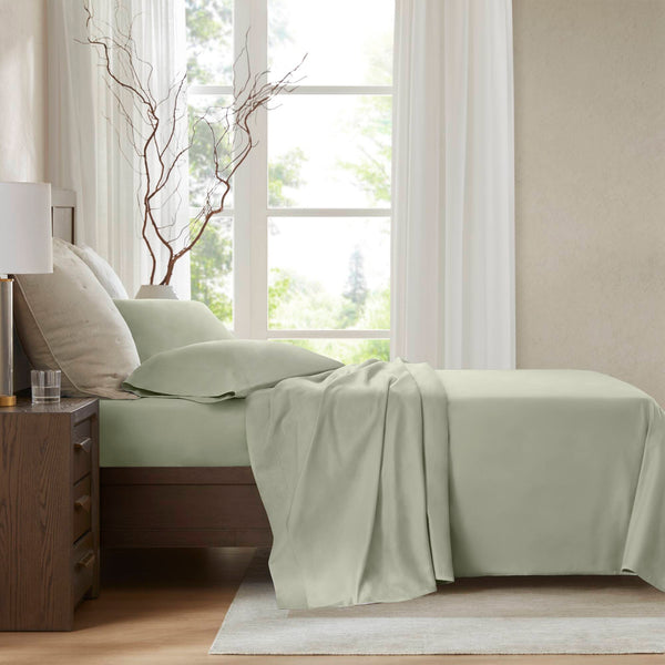 English Elm 4-Piece Cal King Sateen Sheet Set In Calming Sage - Luxurious Egyptian Cotton For Hotel-Quality Comfort B035P381330