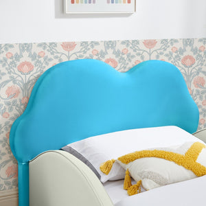 English Elm Twin Cloud Shaped Toddler Bed Upholstered Pu Leather with Guardrails and Storage Pocket Beige,Blue W1413S00187