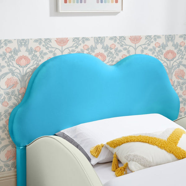 English Elm Twin Cloud Shaped Toddler Bed Upholstered Pu Leather with Guardrails and Storage Pocket Beige,Blue W1413S00187