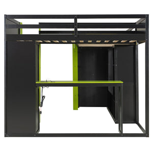 English Elm L-shaped Gaming Loft Bunk Bed Twin Wood Frame Rgb Lighting Usb Ports Storage Shelves Green LT000295AAG