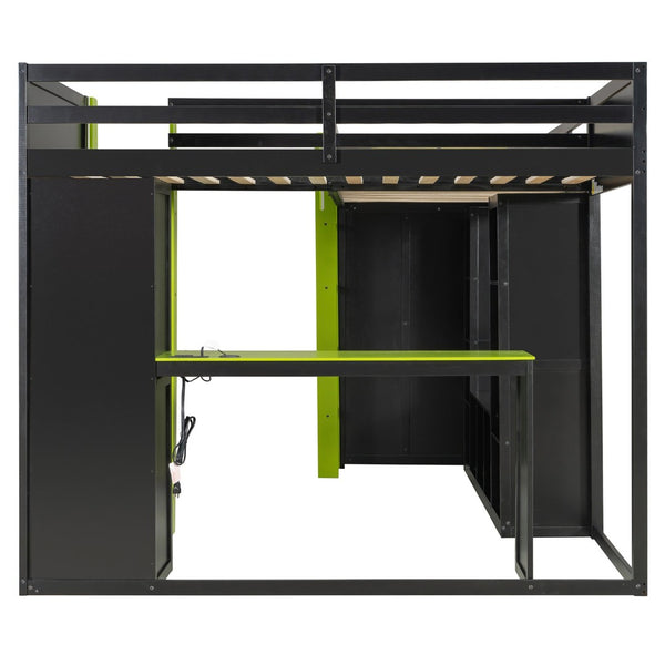 English Elm L-shaped Gaming Loft Bunk Bed Twin Wood Frame Rgb Lighting Usb Ports Storage Shelves Green LT000295AAG