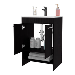 English Elm Shell Space-Saving Bathroom Vanity with Soft-Close Doors and Open Shelf, Scratch-Resistant Finish Wenge 37 L x 23 W x 13 H B128P314798