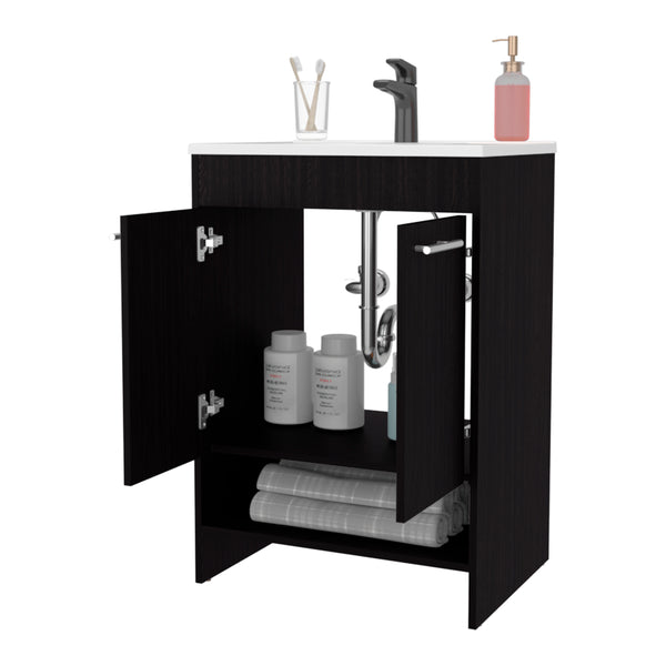 English Elm Shell Space-Saving Bathroom Vanity with Soft-Close Doors and Open Shelf, Scratch-Resistant Finish Wenge 37 L x 23 W x 13 H B128P314798