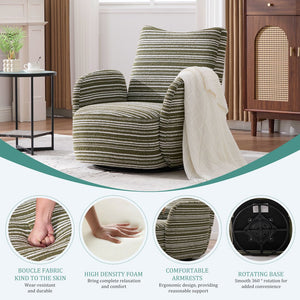 English Elm Modern Boucle 360° Swivel Leisure Chair with High‑Resilience Sponge, Supportive Curve, 550lb Capacity Olive Green W395P355490
