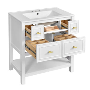 English Elm 60'' Elegant Bathroom Vanity Set With Ceramic Sink, Solid Wood Frame, Ample Storage & Modern Design N710SS00004K
