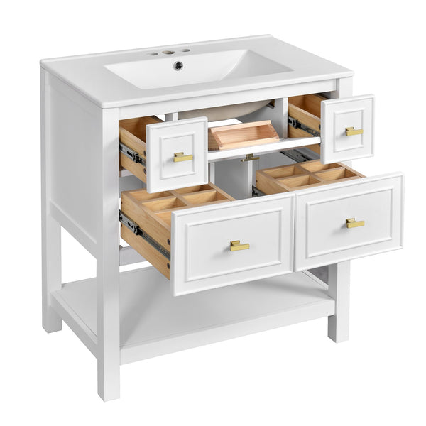English Elm 60'' Elegant Bathroom Vanity Set With Ceramic Sink, Solid Wood Frame, Ample Storage & Modern Design N710SS00004K