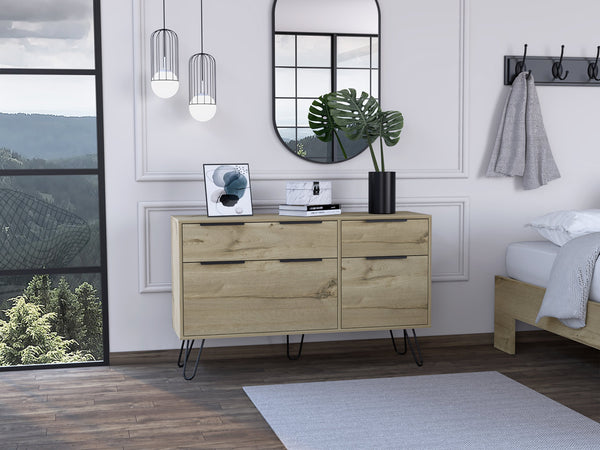 English Elm Double Six-Drawer Dresser with Metal Gliders and Pulls, Engineered Wood, Compact 31.7" Height Beige 51.97 L x 18.5 W x 4.72 H B097S00171