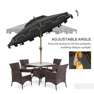 English Elm Outsunny 9' Patio Umbrella With Tilt Crank, Double-Top Vented Canopy For Ultimate Outdoor Comfort W2225P217593-GIGA
