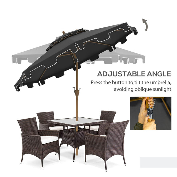 English Elm Outsunny 9' Patio Umbrella With Tilt Crank, Double-Top Vented Canopy For Ultimate Outdoor Comfort W2225P217593-GIGA