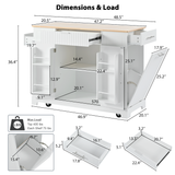 English Elm K&K Fluted Kitchen Island With Trash Can Storage Cabinet, Power Outlet, Internal Storage Rack, Rolling Kitchen Islands On 5 Wheels With 3 Drawer, 3 Open Side Racks For 10 Gallon Garbage Bin, White