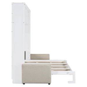 English Elm Queen Murphy Wall Bed with Linen Sofa for Studio and Small Space Living White LP000892AAK
