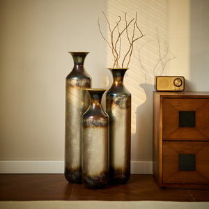 English Elm Floor Metal Vase Set - Modern Droplet-Shaped Decor With Gold Accents | 3-Piece Stylish Home Art W2796P290476