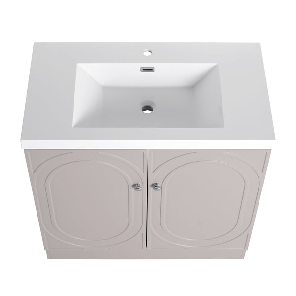English Elm 36" Freestanding Bathroom Vanity with Resin Sink, Soft-Close Doors, Adjustable Shelf & 3 Handles W999S00336