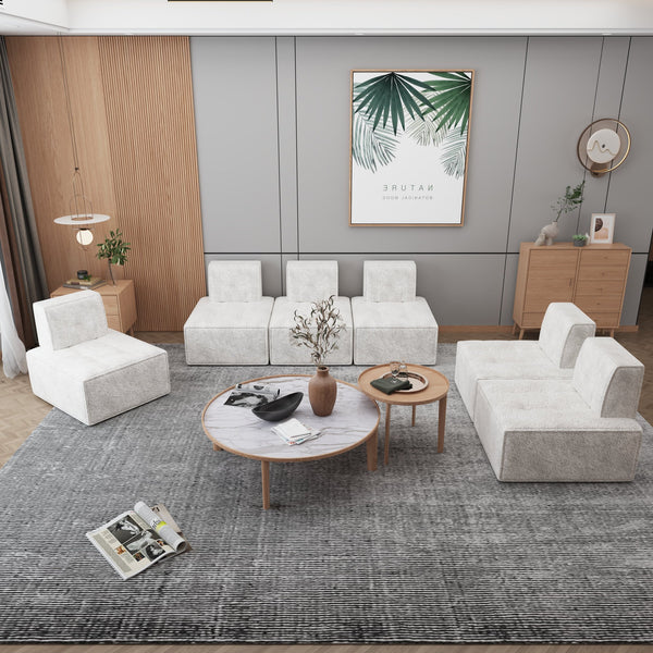 English Elm Bean Modular Sherpa Chair - Plush Off-White Flannelette Bean Bag Sofa, Space-Saving Reading Seat W1960P325840