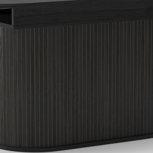 English Elm 55.11"-70.86" Extendable Dining Table with Sculpted Striped Legs Seats Six in Modern Style W757P411742