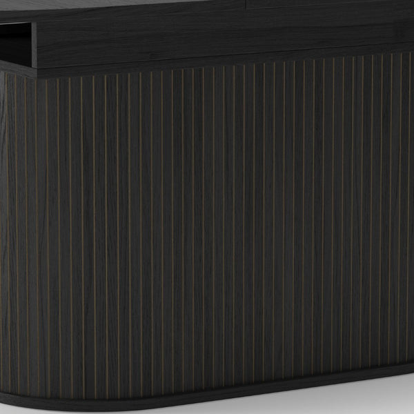 English Elm 55.11"-70.86" Extendable Dining Table with Sculpted Striped Legs Seats Six in Modern Style W757P411742