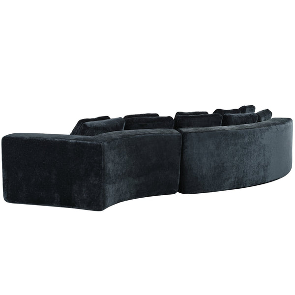 English Elm U_Style Pure Foam Modular Sofa 115.7" Curved 4-Seater with Chenille Jacquard Fabric, Plush Comfort Navy Blue WY000451AAV