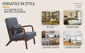 English Elm Mid-Century Upholstered Accent Chair Antique Dark Grey — Ergonomic Solid Wood Frame, Cozy Pillow Seat W2989P295372