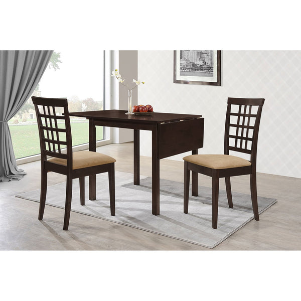 English Elm Vanetta 3-Piece Cappuccino Dining Set with Drop Leaf Table & Cushioned Beige Chairs, Two-Tone Elegance B062S00805