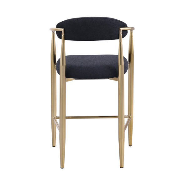 English Elm Modern Boucle Bar Stools Set of 2 — Upholstered Counter Chairs with Toothpick Iron Frame & Gold Accent, Luxe Comfort Black+Gold W1567P209545
