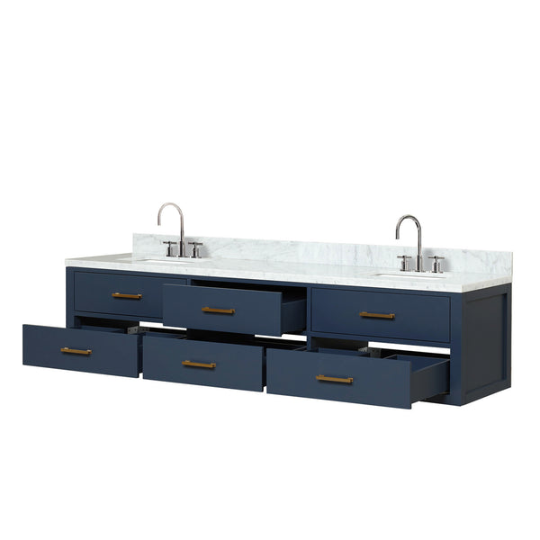 English Elm Blue Double Bath Vanity With Carrara Marble Top & Chrome Faucets - Elegant, Durable Design For Luxury B2731P258112