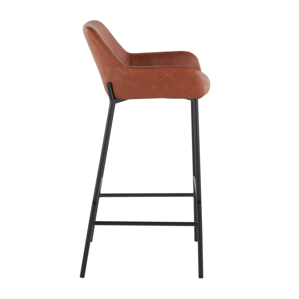 English Elm Daniella Industrial Bar Stool Set Of 2: Black Metal Frame & Camel Faux Leather For Modern Spaces B202S00535