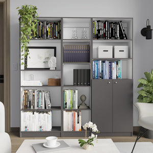 English Elm Poston Modern 3-Piece Bookcase Set with 13 Shelves and Two-Door Cabinet for Stylish Storage Multicolor,White+gray 41 L x 28 W x 5 H B070S00268