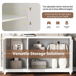 English Elm VIBE Modern TV Stand for TVs up to 65" — Sleek Mid-Century Media Console with Geometric Doors White N724P206551K