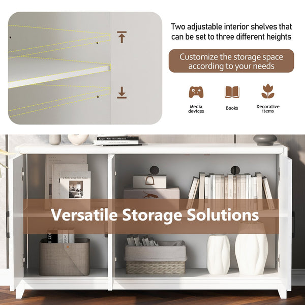 English Elm VIBE Modern TV Stand for TVs up to 65" — Sleek Mid-Century Media Console with Geometric Doors White N724P206551K