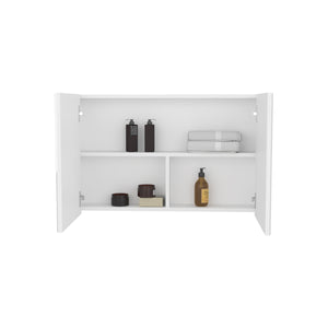 English Elm Bouti Double Door Mirror Medicine Cabinet with Three Shelves for Bathroom or Kitchen, Sleek Wall-Mount White 36.3 L x 24.9 W x 4.4 H B200P240250