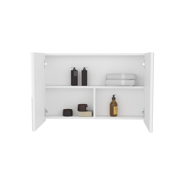 English Elm Bouti Double Door Mirror Medicine Cabinet with Three Shelves for Bathroom or Kitchen, Sleek Wall-Mount White 36.3 L x 24.9 W x 4.4 H B200P240250