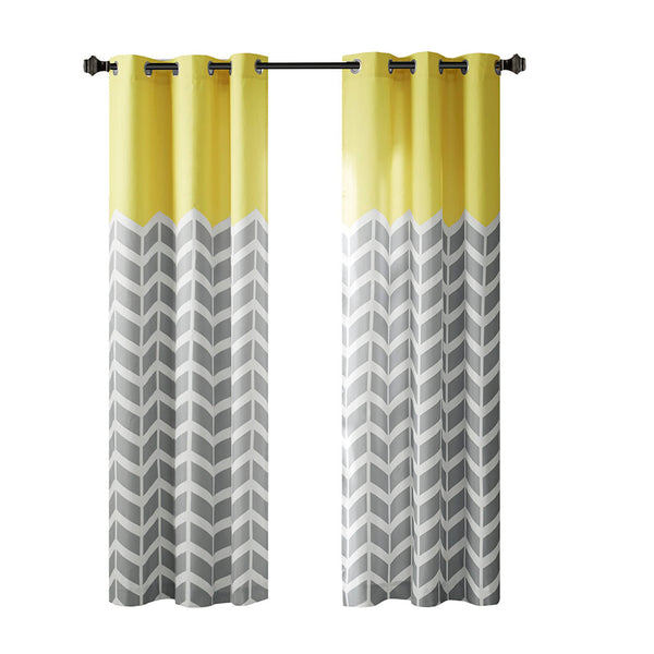 JLA Home Intelligent Design - Chevron Modern Chevron Room-Darkening Grommet Curtains — Bold Print, Noise Reduction, Easy Care Yellow ID40-553