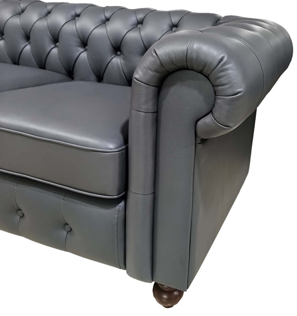 English Elm Chesterfield Button Tufted U-shape Sectional Leather Match Seating for Spacious Rooms Blue Gray B2748S00150