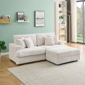 English Elm 88.58 Inch White Corduroy Sofa – Plush Comfort, Stylish Design & Practical Storage For Living Spaces W3356S00011
