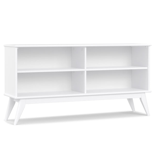 English Elm Draper Mid Century Low Bookcase with Solid Wood Craftsmanship, Tapered Legs & Four Open Shelves for Stylish Storage and Display White B136P238614